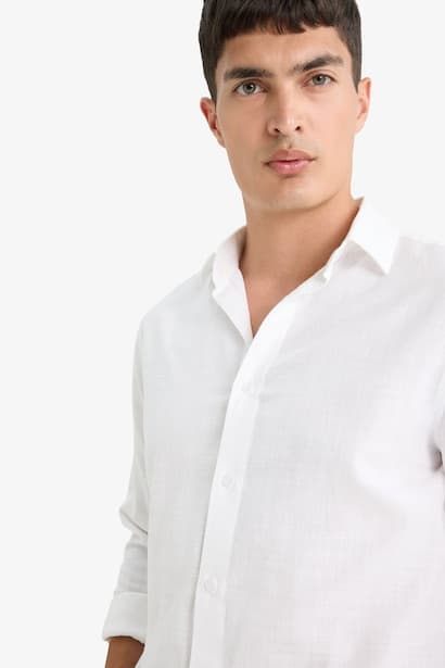 Modern Fit Polo Collar Cotton Long Sleeve Shirt (٤)