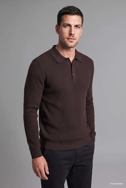 Standard Fit Basic Button-Up Polo Collar Knit Pullover