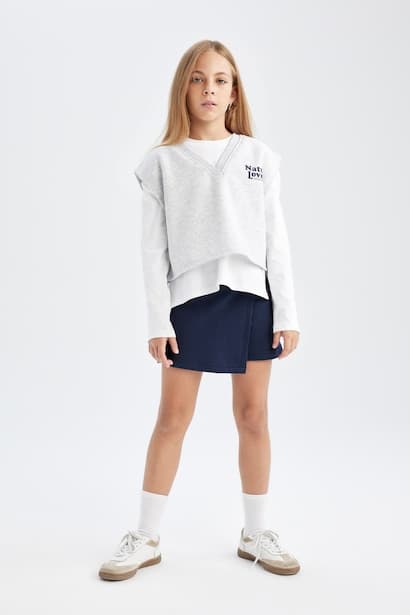 Girl Printed T-Shirt Skort Vest 3 Piece Set