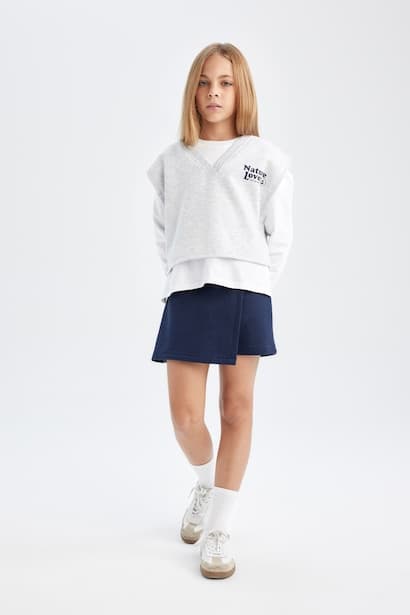 Girl Printed T-Shirt Skort Vest 3 Piece Set (٣)