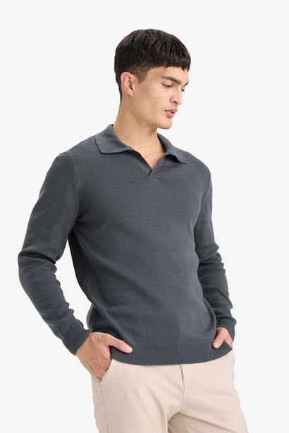 Standard Fit Polo Collar Knitwear Pullover (٣)