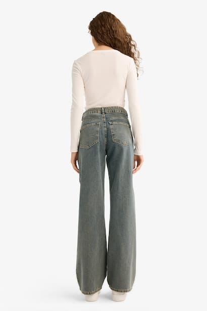 Straight Wide High Waist Long Jeans (٤)