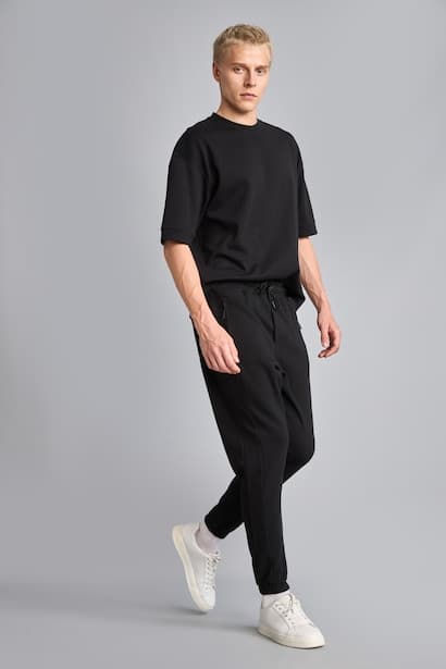 Slim Fit Pique Zip-Up Pockets Jogging Trousers