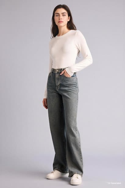 100% Cotton 90's Wide Leg High Waist Jeans