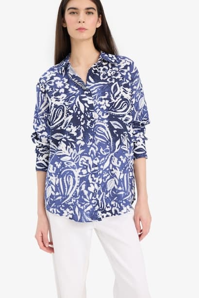 Regular Fit Shirt Collar Printed Long Sleeve Shirt