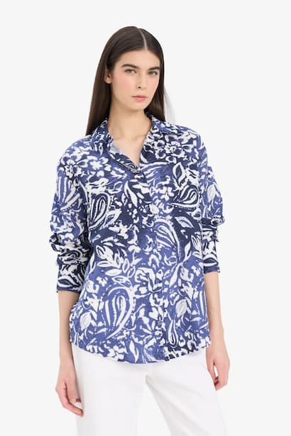 Regular Fit Shirt Collar Printed Long Sleeve Shirt (٣)