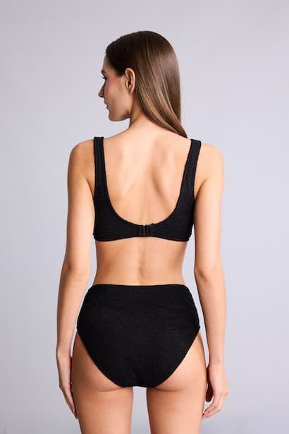 Regular Fit Crinkle Fabric Black Bikini Bottom Woman Beach Wear (٣)