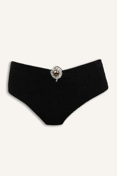 Regular Fit Crinkle Fabric Black Bikini Bottom Woman Beach Wear (٤)