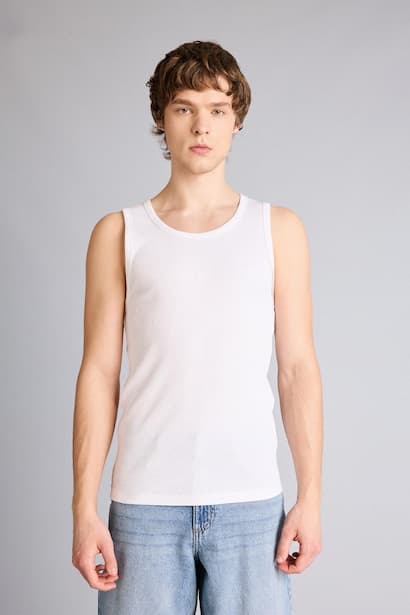 Slim Fit Ribana Crew Neck Tank Top (٣)