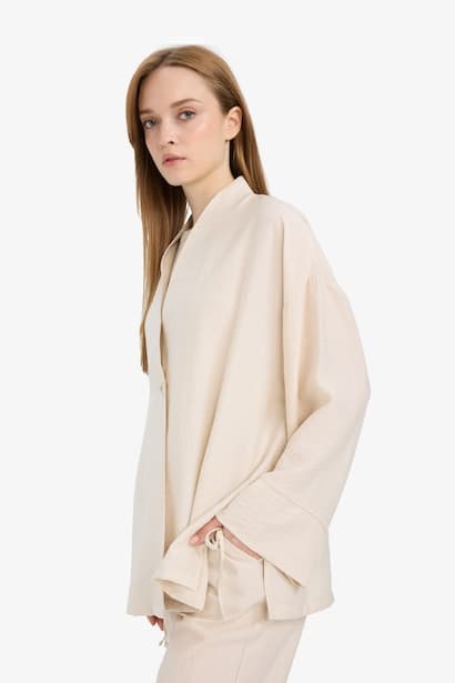 Relax Fit Crinkle Fabric Long Sleeve Tunic Modest (4)