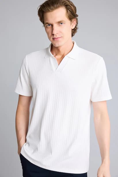 Regular Fit Crinkle Short Sleeve Polo T-Shirt