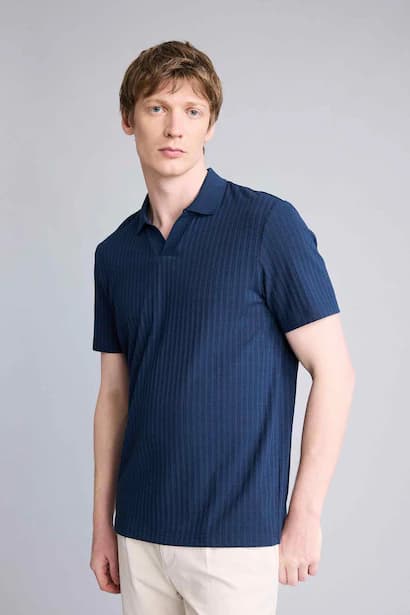 Regular Fit Crinkle Short Sleeve Polo T-Shirt