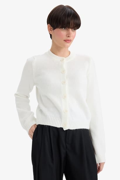 Regular Fit Crew Neck Basic Soft Touch Soft Knit Cardigan (4)