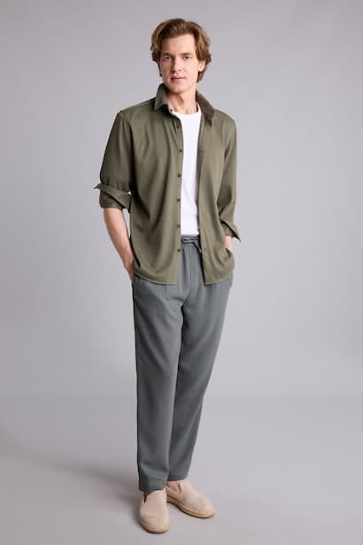 Relax Fit Ankle Length Linen Look Trousers