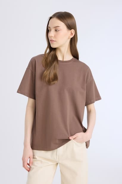 Oversize Crew Neck Basic Thick Fabric T-Shirt (٣)