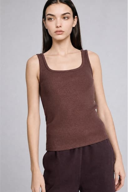 Slim Cotton Fit Basic Ribbed Brown Top Tank Top & Crop Top