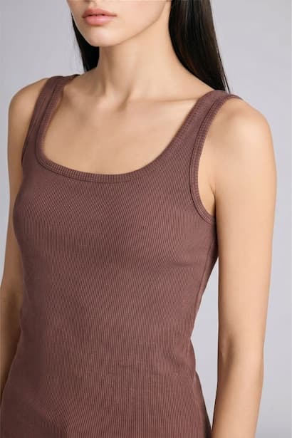 Slim Cotton Fit Basic Ribbed Brown Top Tank Top & Crop Top (٤)
