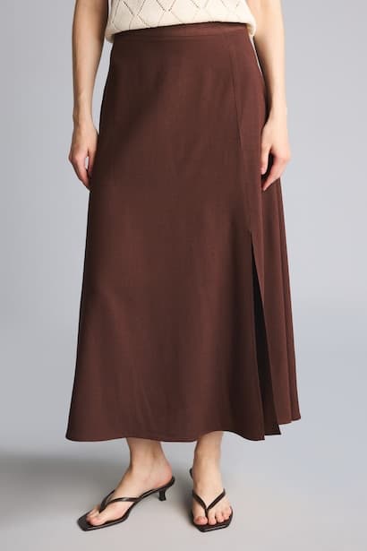 A Cut Linen Blended Normal Waist Maxi Skirt (٣)