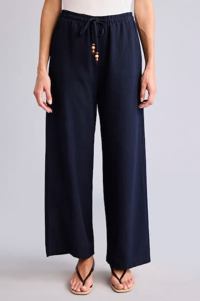 Elastic Waist Linen Blend Trousers (3)