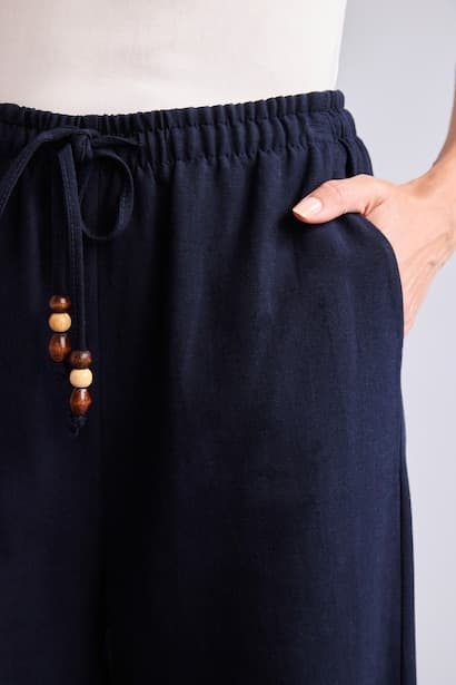 Elastic Waist Linen Blend Trousers (4)
