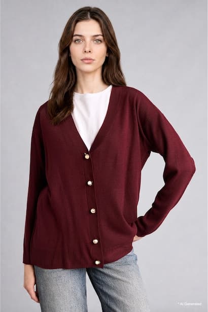 Relaxed Fit Knitted V-Neck Vest Modest (٣)