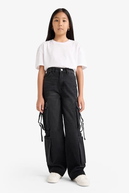 Girl Cargo Wide Leg Jeans (٣)