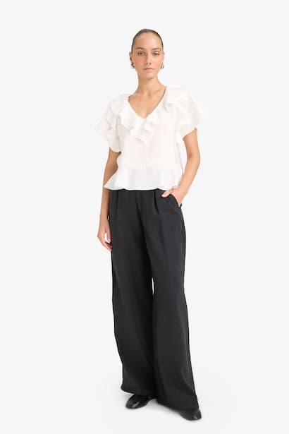 Carrot Fit High Waist Wide Leg Modal Trousers