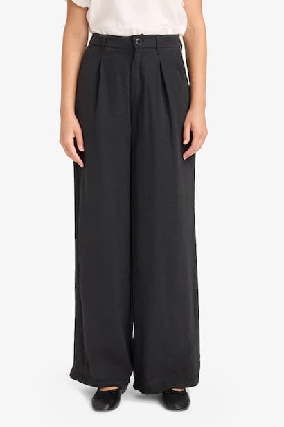 Carrot Fit High Waist Wide Leg Modal Trousers (٤)