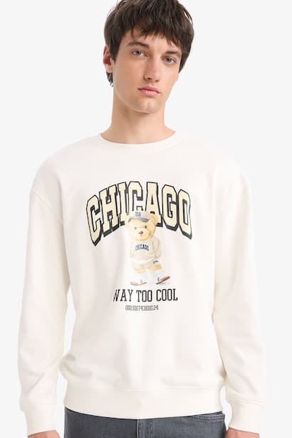 Boxy Fit Printed Crew Neck Sweatshirt