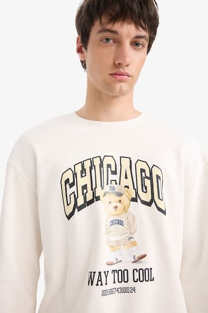 Boxy Fit Printed Crew Neck Sweatshirt (٣)