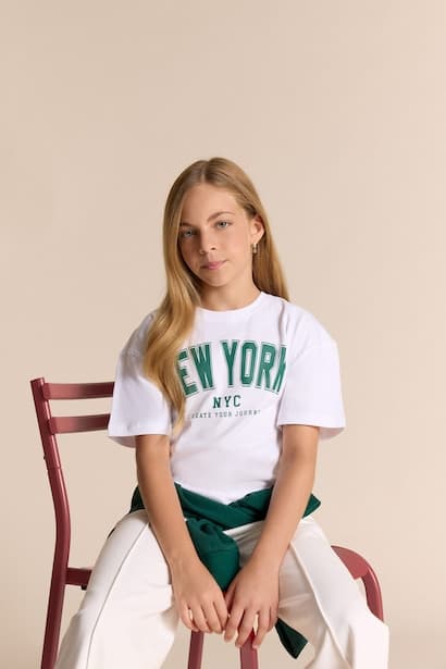 Girl Relax Fit Crew Neck Printed T-Shirt