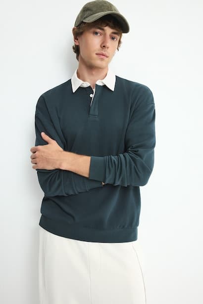 Boxy Fit Polo Collar Sweatshirt