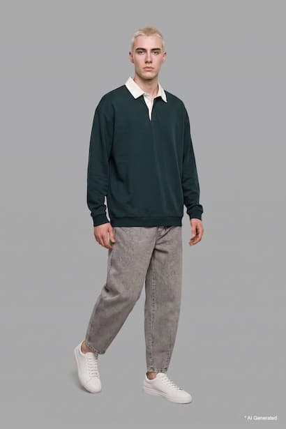 Boxy Fit Polo Collar Sweatshirt (3)
