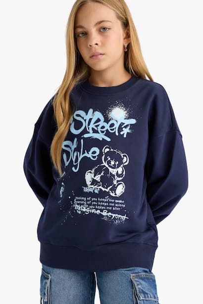 Girl Oversize Crew Neck Printed Back Sweatshirt