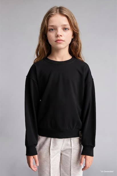 Girl Relaxed Fit Cotton Crew Neck Long Sleeve Sweatshirt