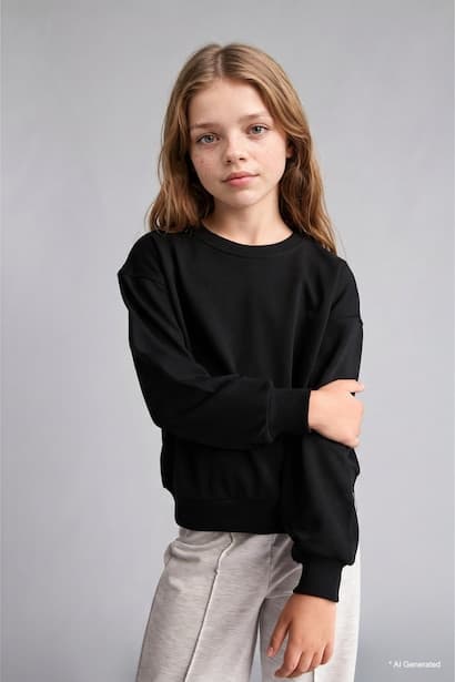 Girl Relaxed Fit Cotton Crew Neck Long Sleeve Sweatshirt (٣)