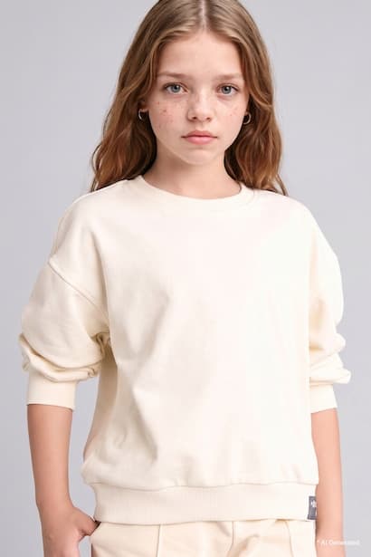 Girl Relaxed Fit Ecru Crew Neck Sweatshirt