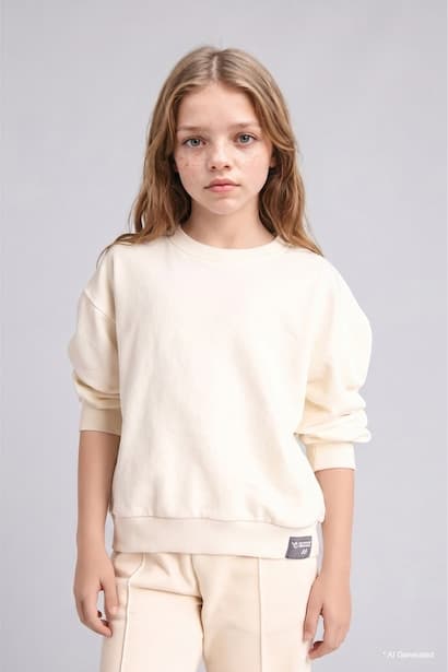 Girl Relaxed Fit Ecru Crew Neck Sweatshirt (٣)