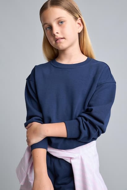 Girl Relaxed Fit Navy Crew Neck Sweatshirt