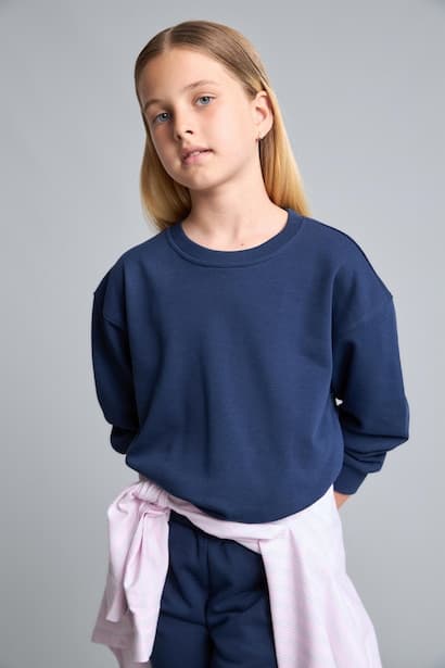 Girl Relaxed Fit Navy Crew Neck Sweatshirt (٣)