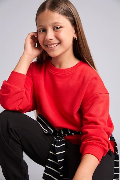 Girl Relaxed Fit Red Crew Neck Sweatshirt