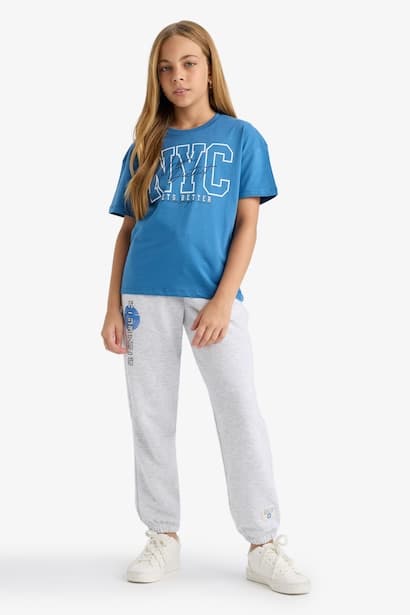 Girl Elastic Waist Printed Jogger Sweatpants Trousers