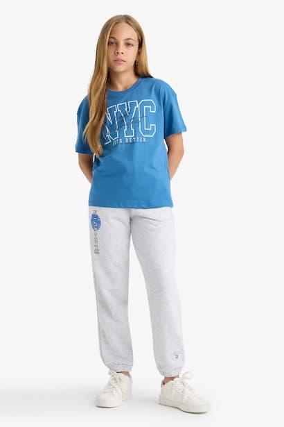 Girl Elastic Waist Printed Jogger Sweatpants Trousers (٣)