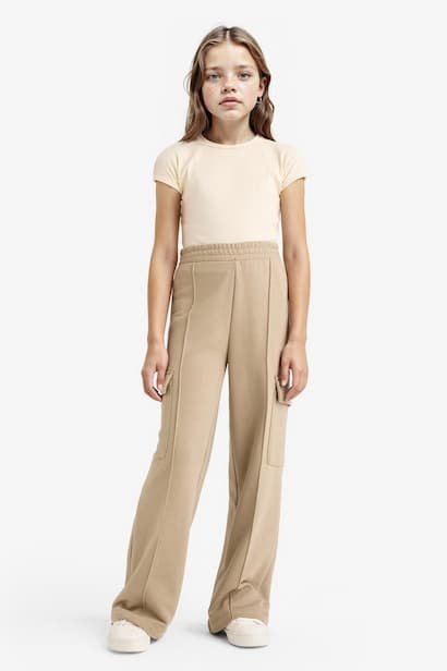 Girl Elastic Waist Wide Leg Cargo Sweatpants Trousers