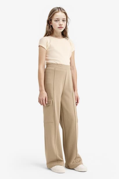 Girl Elastic Waist Wide Leg Cargo Sweatpants Trousers (٣)