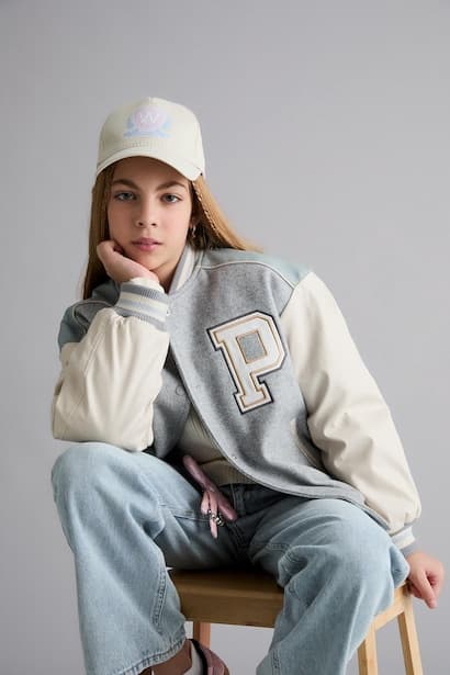 Girl College Collar Back Printed Bomber Jacket Coat