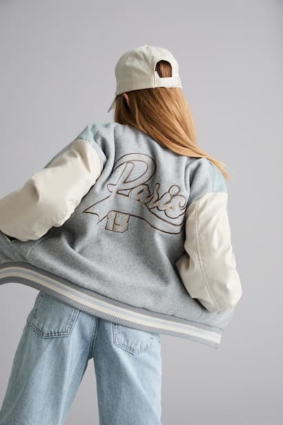 Girl College Collar Back Printed Bomber Jacket Coat (٣)