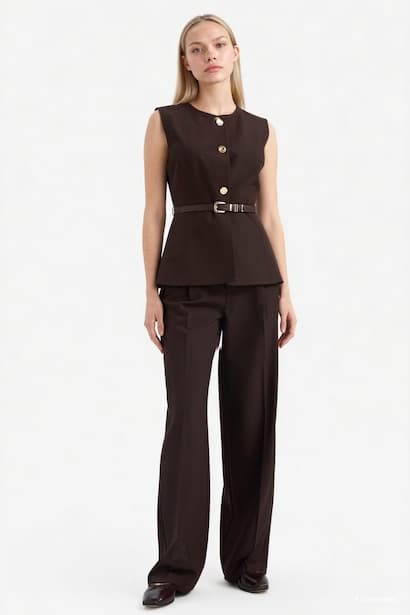 Straight Fit Zipper High Waist Trousers