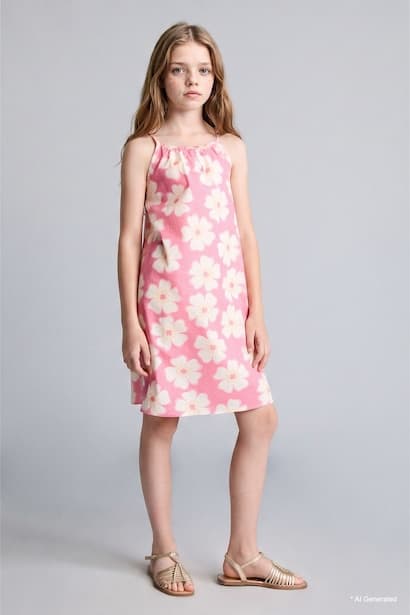 Girl 100% Cotton Floral Viscose Strappy Dress