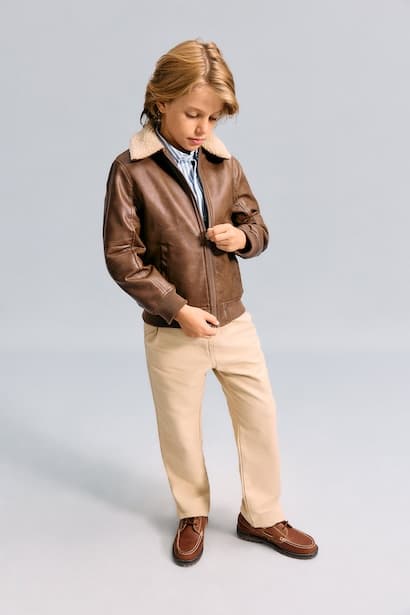 Boy Polo Collar Zip-Up Plush Lining Jacket Coat